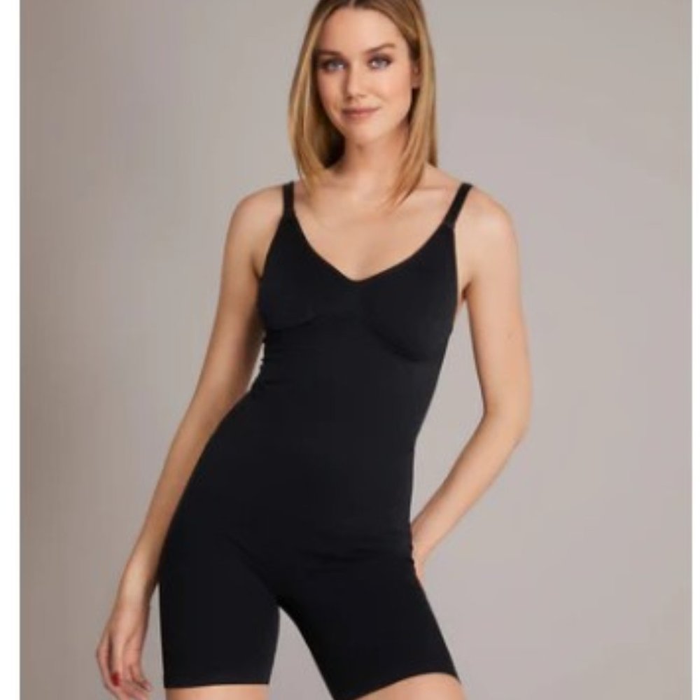 Shapewear V-Neck Shaper Bodysuit Sculpting Mid-thigh NWT Black Small